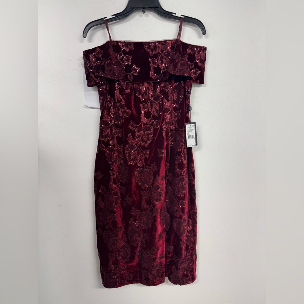 Adrianna Papell Sequin Velvet Sheath Dress in Garnet Red